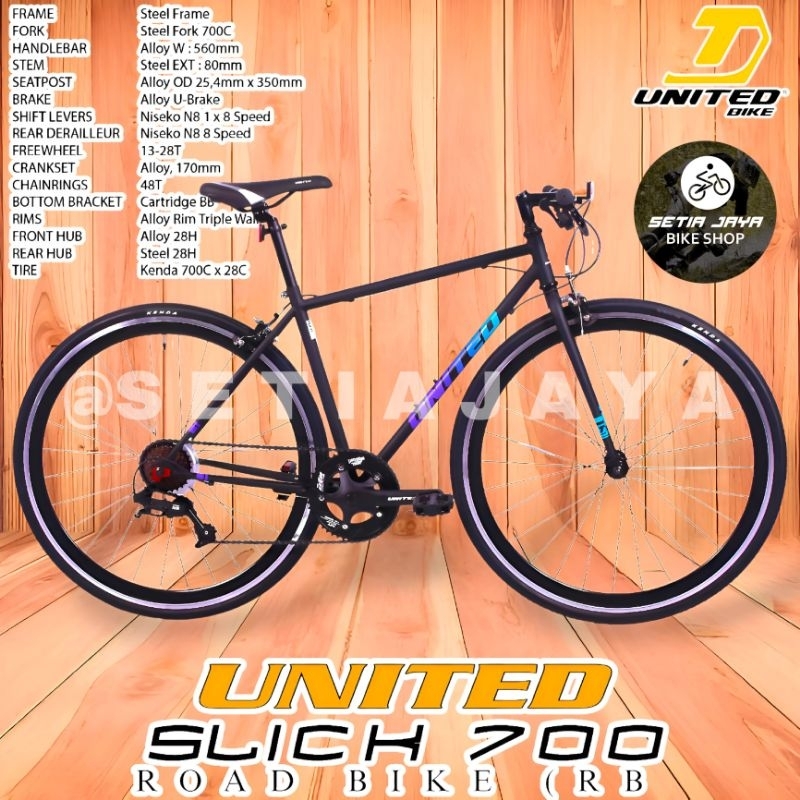 Sepeda Hybird UNITED SLICK 700C Hybird (Fixie x Road Bike) Steel 8 Speed Rem U-Brake New