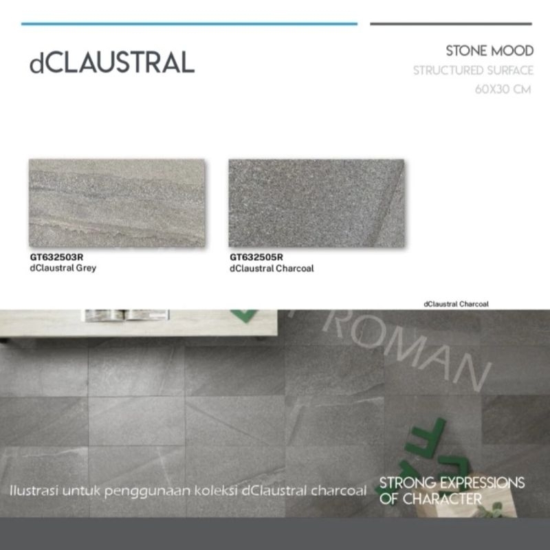Roman Granit 30x60 dClaustral Series (Stone Mood) / Granit Motif Batu Alam / Granit Motif Batuan Nat