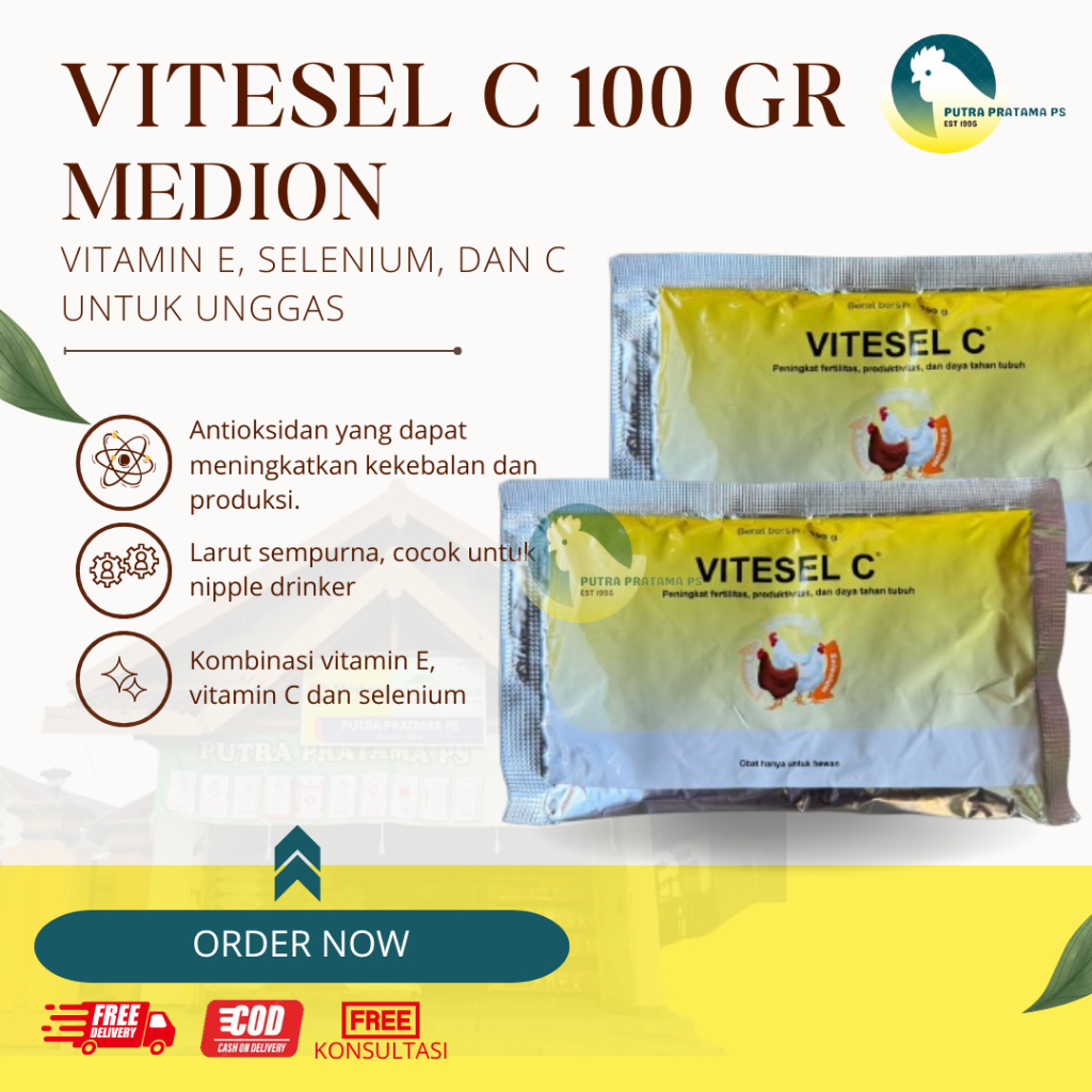 VITESEL C 100 GRAM MEDION Vitamin E Selenium dan C untuk Unggas