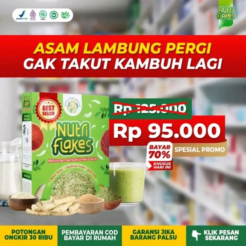 

Sereal Nutriflakes - Paket 1 Box Nutriflakes - Bantu Permasalahan Asam Lambung Bisa Cod berat 280 gram