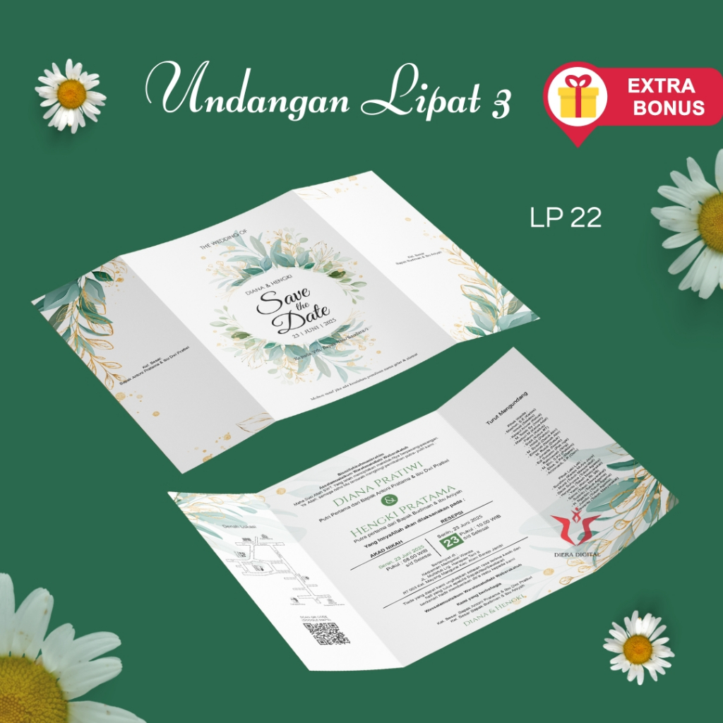 Undangan Pernikahan Lipat 3 | Rustic Murah  Elegant t (Dieradigital)