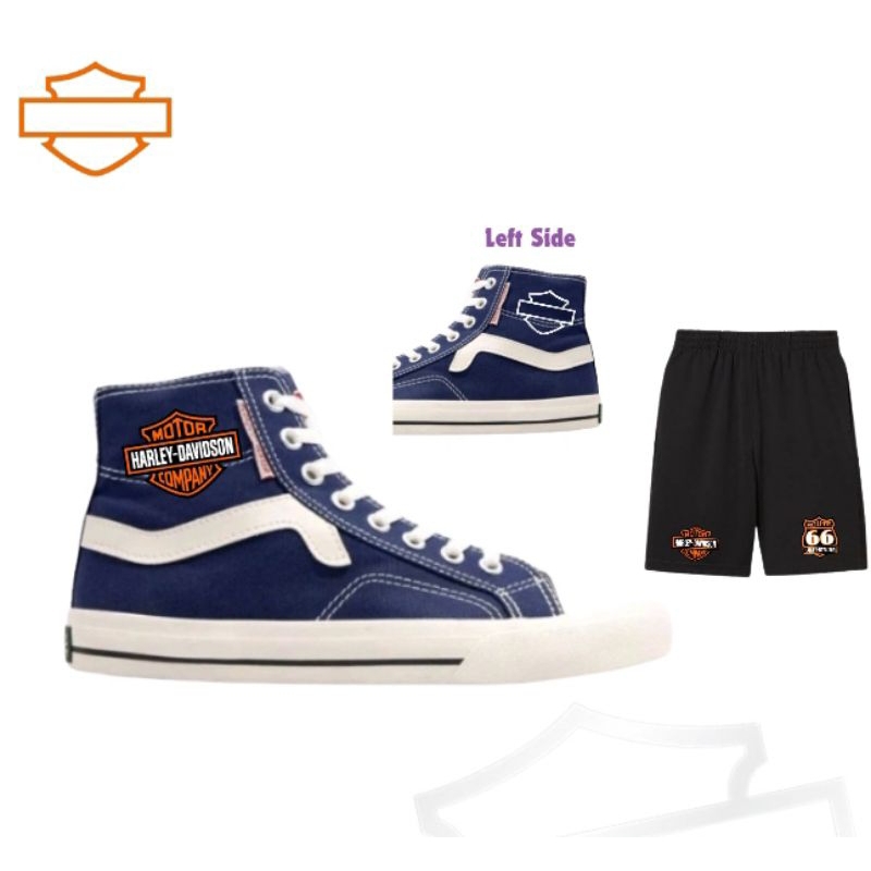 Sepatu Harley Davidson Navy & White Custom Canvas Sneakers Free Merchandise Topi Celana