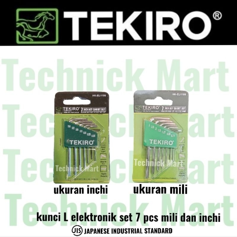 TEKIRO kunci L elektronik set 7 pcs ukuran mili / inchi kunci L kecil mini