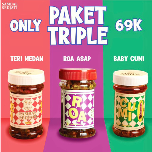 

PAKET TRIPLE SAMBAL | baby cumi 140gr - roa asap 130gr - teri medan 130gr