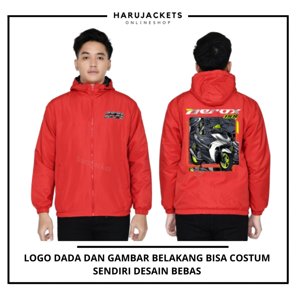 Jaket Pria Merah Sport Elegan Aerox | Jaket Costum Motor