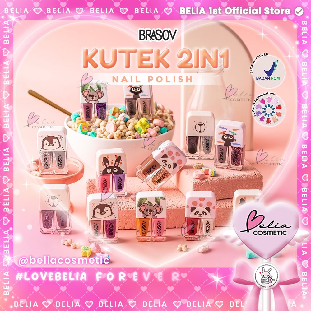 ❤ BELIA ❤ BRASOV 2-in-1 Nail Polish Kuteks 2 Warna | Kuteks Korea | Glitter | Nudes | BPOM