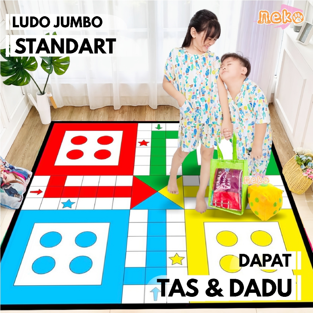NEKOFAST LUDO JUMBO PERMAIAN EDUKASI ANAK UKURAN 2 X 2 METER FREE BANTAL DADU