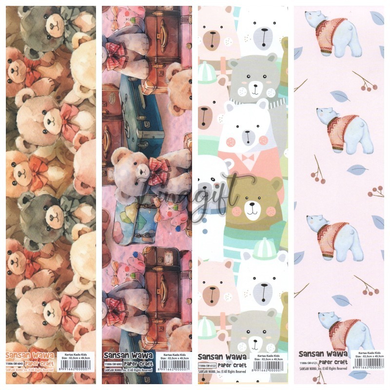 

( 5 Lembar ) BEARS SANWA - KERTAS KADO BERUANG - GIFT WRAP PAPER SANSAN WAWA CUTE TEDDY BEARS DOLL