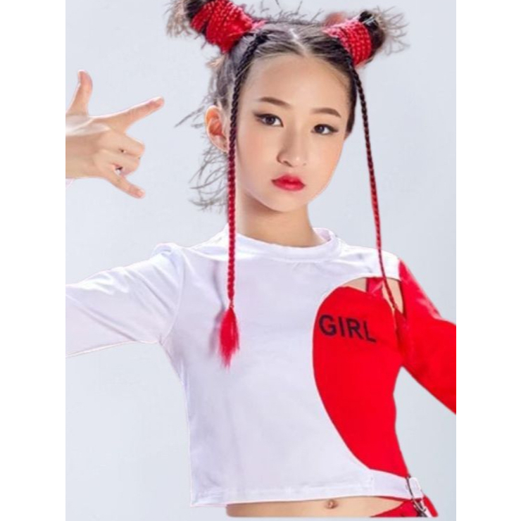 KAIZY Baju Dance Anak Perempuan Hip Hop Merah Putih 2in1 Korean Usia 2-14 Tahun