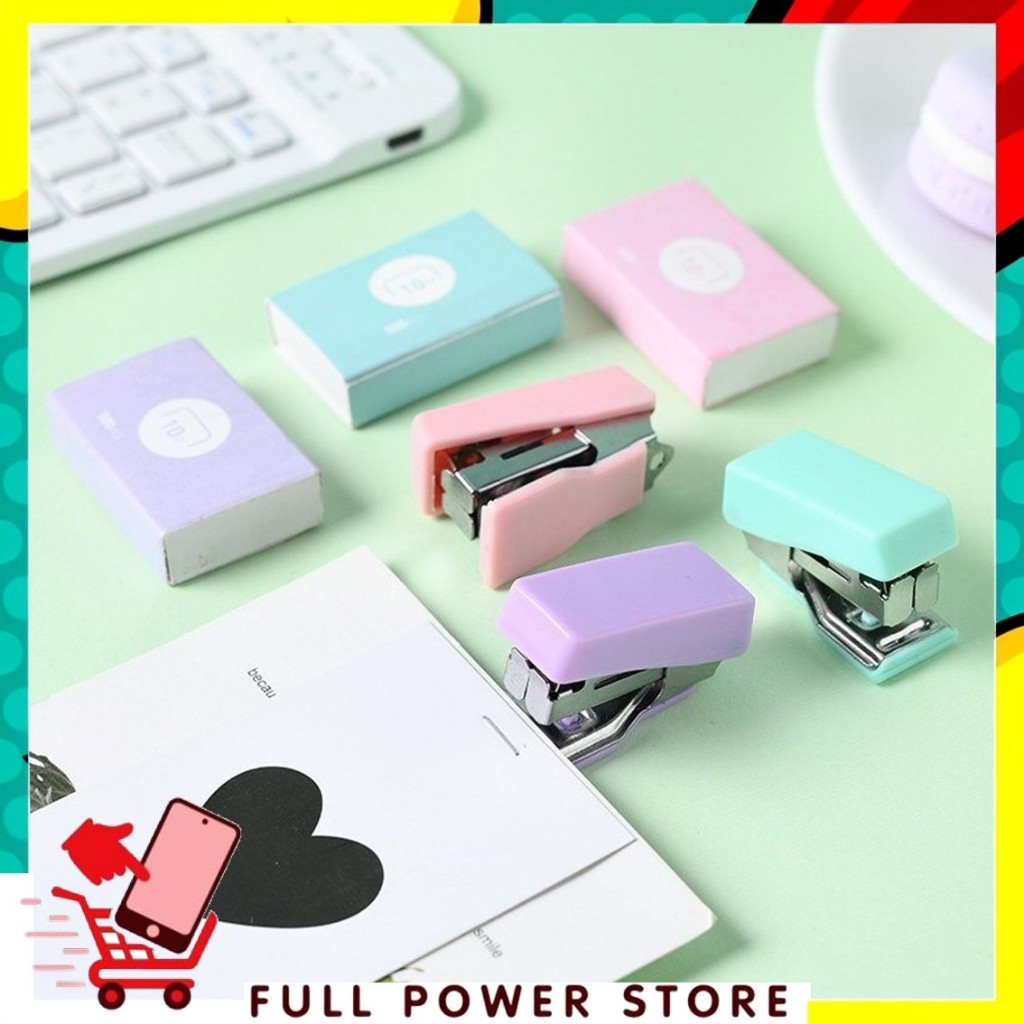 

FPS Mini Stapler Set Macaron Color Staples Mini Ukuran Kecil Unik Kemasan Box Lucu Free Isi Warna Pastel Perlengkapan Kantor