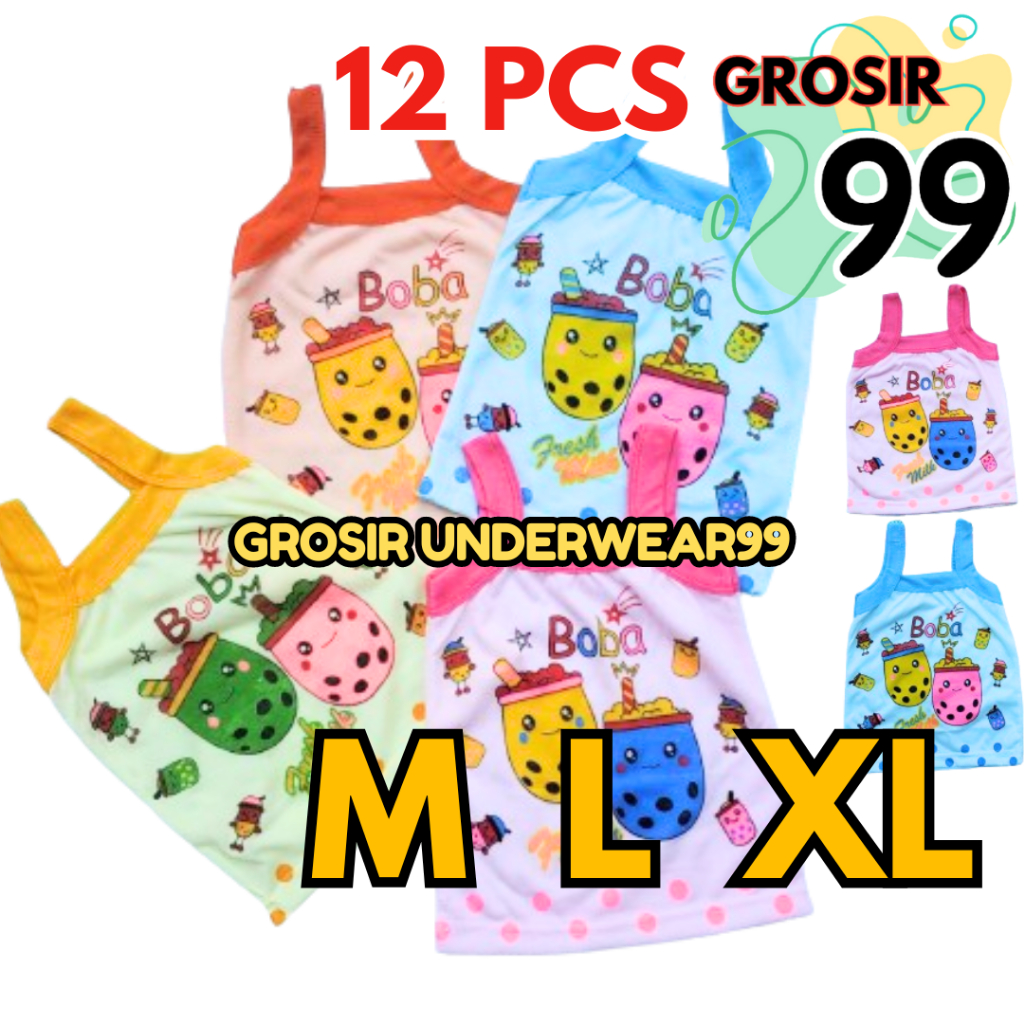 12 Pcs Kaos Dalam Anak Perempuan 1-5 Tahun Motif Boba Warna / Singlet Anak Perempuan Cewek Kaos Dala