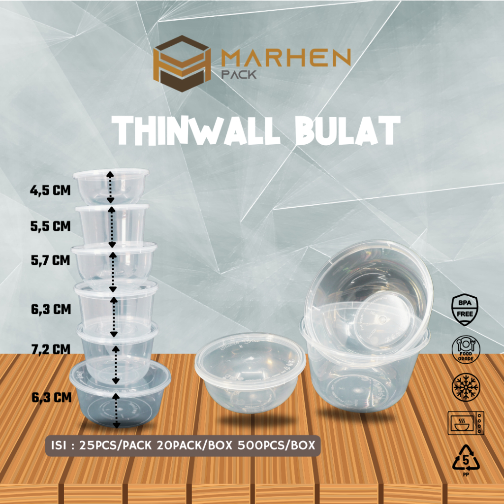 Thinwall Bulat / Thinwall Bowl / Thinwall Round / 200ml 300ml 400ml 450ml 500ml 750ml