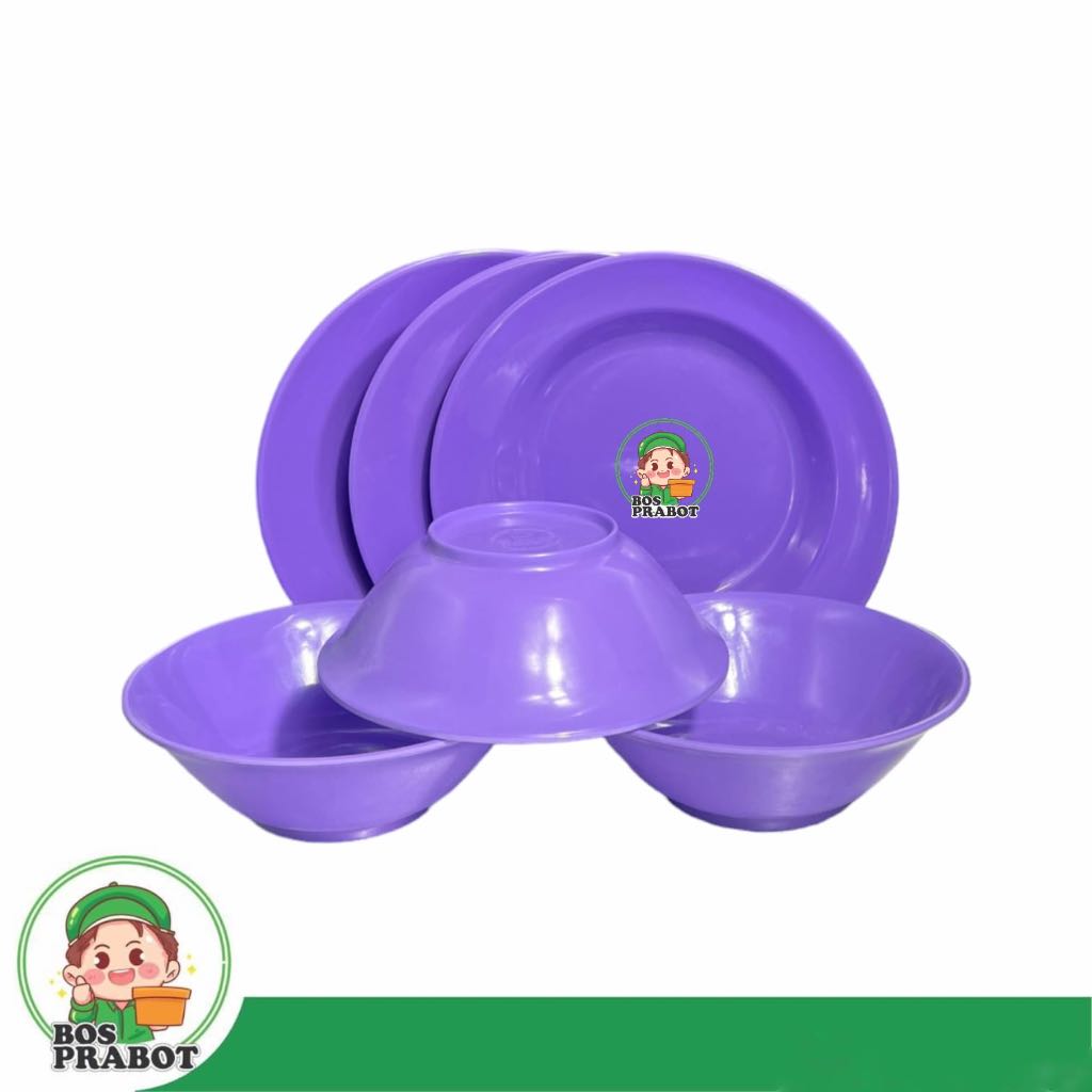 PAKET PIRING DAN MANGKOK MELAMIN UNGU ISI 6 PCS / PIRING MELAMIN SET UNGU