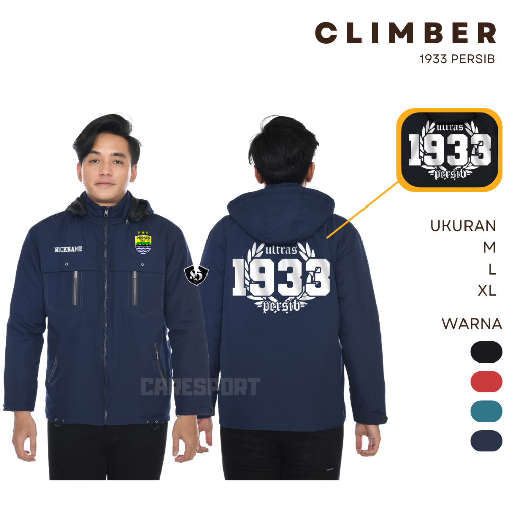 JAKET CLIMBER PRIA WANITA LOGO PERSIB 1933 ULTRAS - JAKET CUSTOM OUTDOOR TEBAL TAHAN ANGIN
