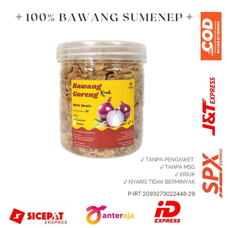 

Bawang Goreng Asli Sumenep Kriuk Original Tanpa Campuran / berat bersih 150gram