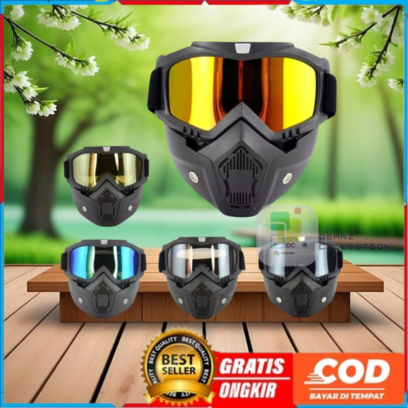 Goggles Kacamata + Masker Full Face Helem Google Mask Helm Gun Ski Motor Cross Topeng Kaca Mata Trai