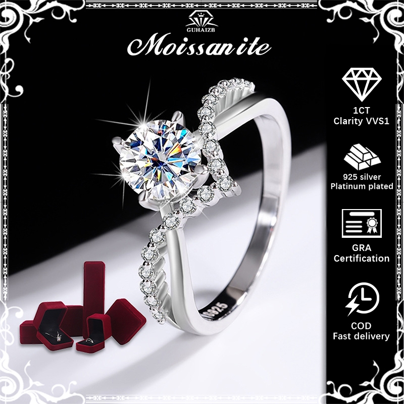 ✨COD✨Cincin Moissanite Wanita Perak Asli 925 GRA Cincin Kawin Pandora Adjustable Hadiah buat cewek