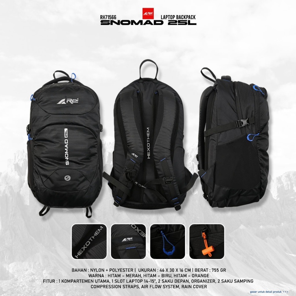 Tas Ransel / Tas Pungung Pria Snomad Hitam 25 Liter Arei Outdoorgear