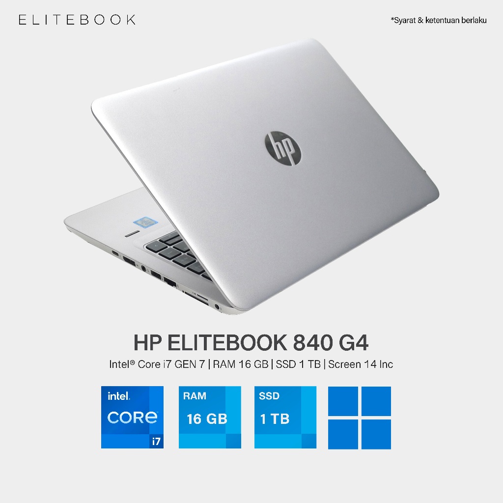 LAPTOP HP ELITEBOOK 840 G3 Core i7 GEN 7 RAM 16 GB SSD 512 GB LAYAR 14 Inc