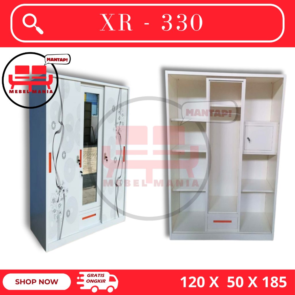 Lemari Baju Besi Sliding - Lemari Baju 3 Pintu - Lemari Baju Besi - Lemari Baju Sliding Kaca