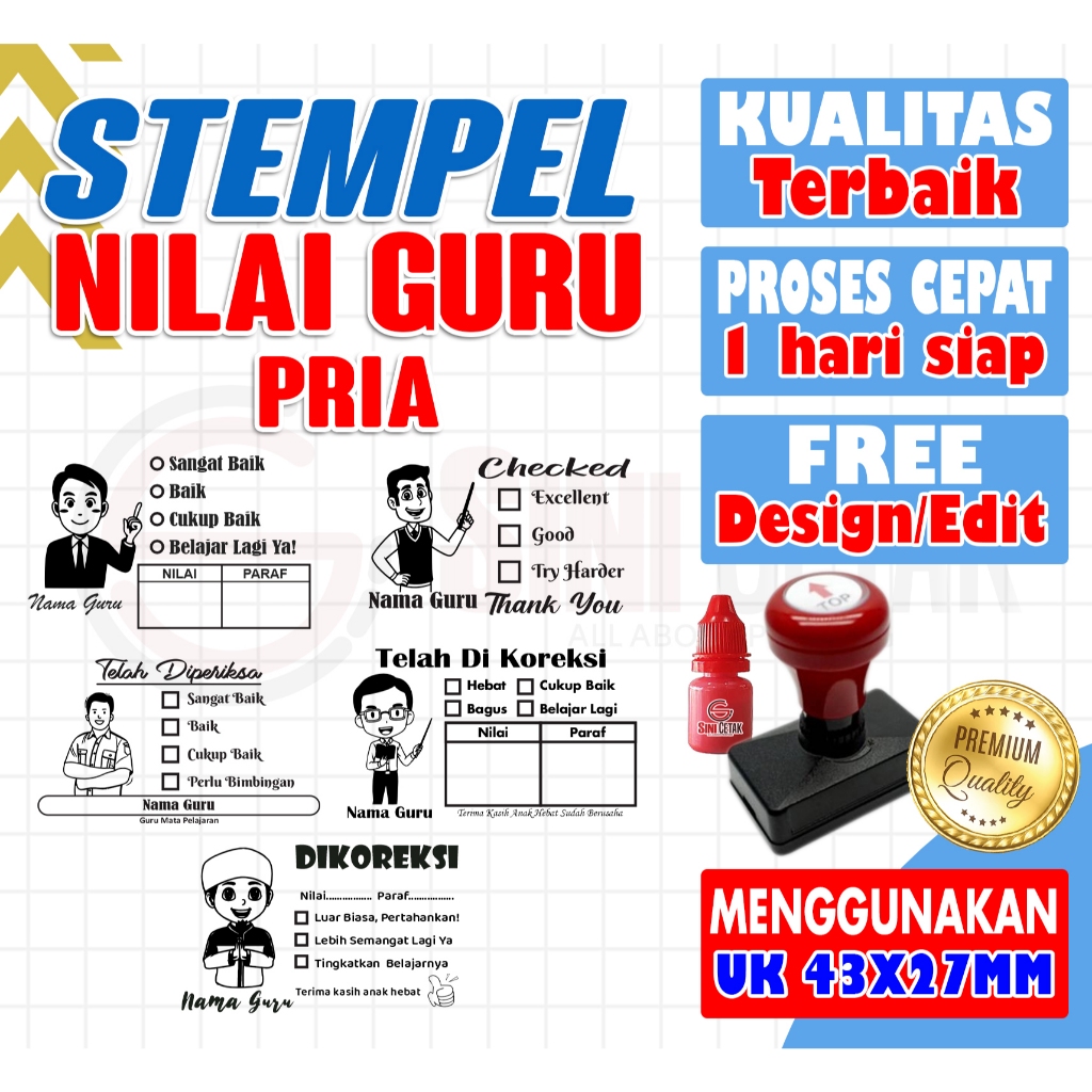 

GURU PRIA PROMO!! COD TERMURAH!!! PRIA STEMPEL NILAI GURU, PENILAIAN, KOREKSI, CHECKED, REWARD