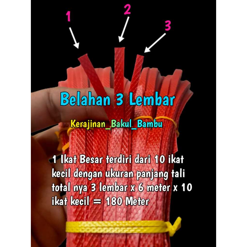 Tali anyaman bakul BELAHAN 3 LEMBAR tali merah untuk kerajinan anyaman bambu tali pembuatan bakul