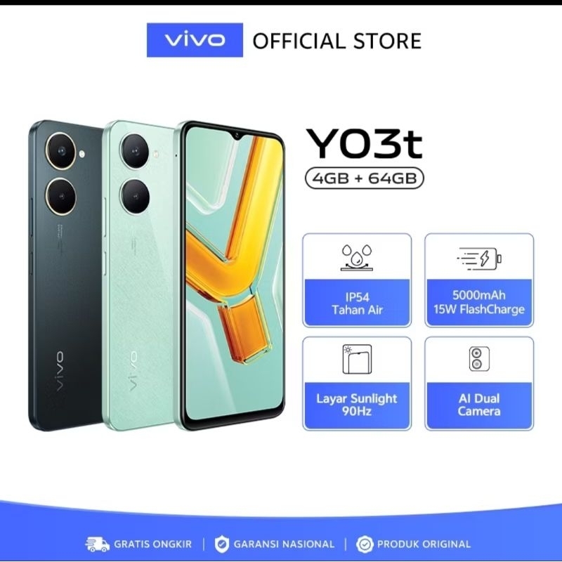 VIVO Y03T RAM 4GB/64GB TERBARU GARANSI RESMI ORIGINAL