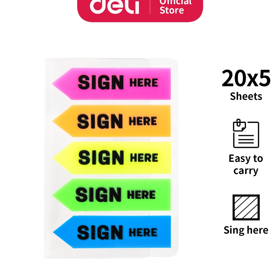 

BIG SALE Deli Index Tab Plastik Sign Here 4312mm 4425mm 2 sheets5 Warna EA111 EA1132