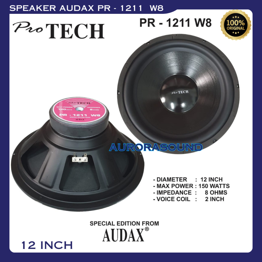 SPEAKER AUDAX PRO TECH PR 1211 W8 FULL RANGE SPEAKER 12 INCH 150 WATT AUDAX ORIGINAL