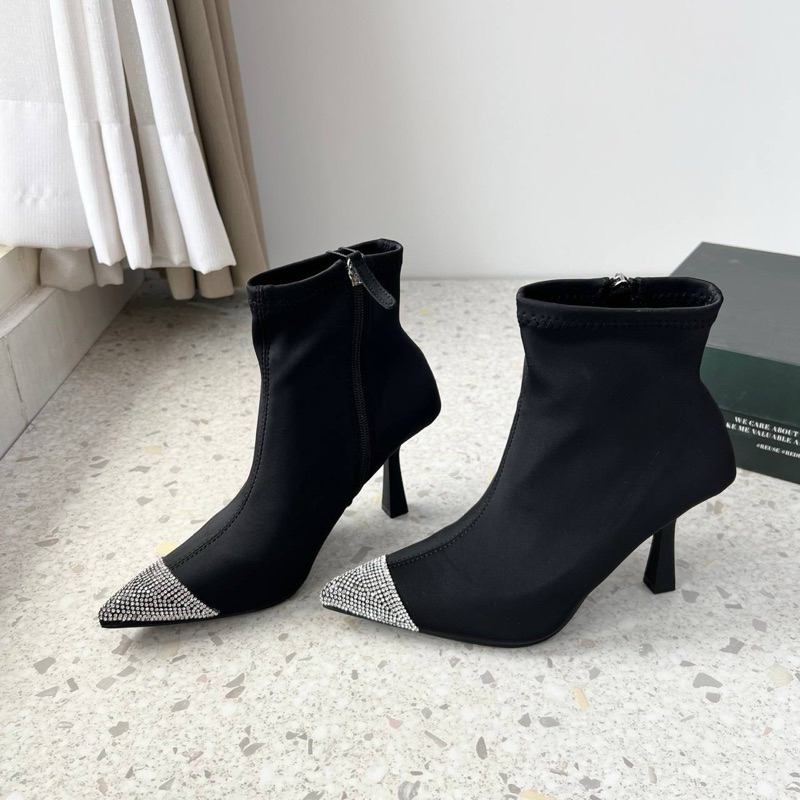 High heels boots 8cm with white diamond by Zara high quality fashion shoes sepatu wanita hak tinggi 
