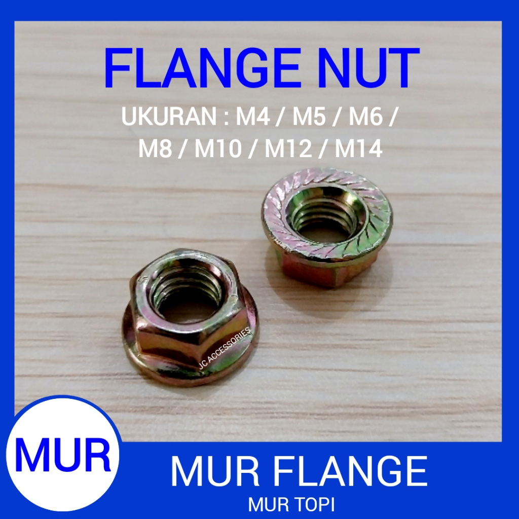 FLANGE NUT M6 KUNCI 10 DRAT 1,0 MUR FLANGE MUR SAYAP MUR TOPI M6x1.0 M6 X 1.0 6mm KUNING