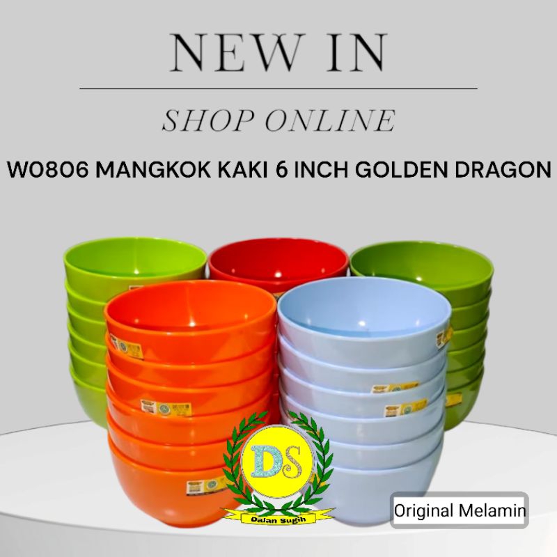 Original Melamin W0806 Mangkok Kaki 6 Inch Mangkok bakso mie ayam Golden Dragon