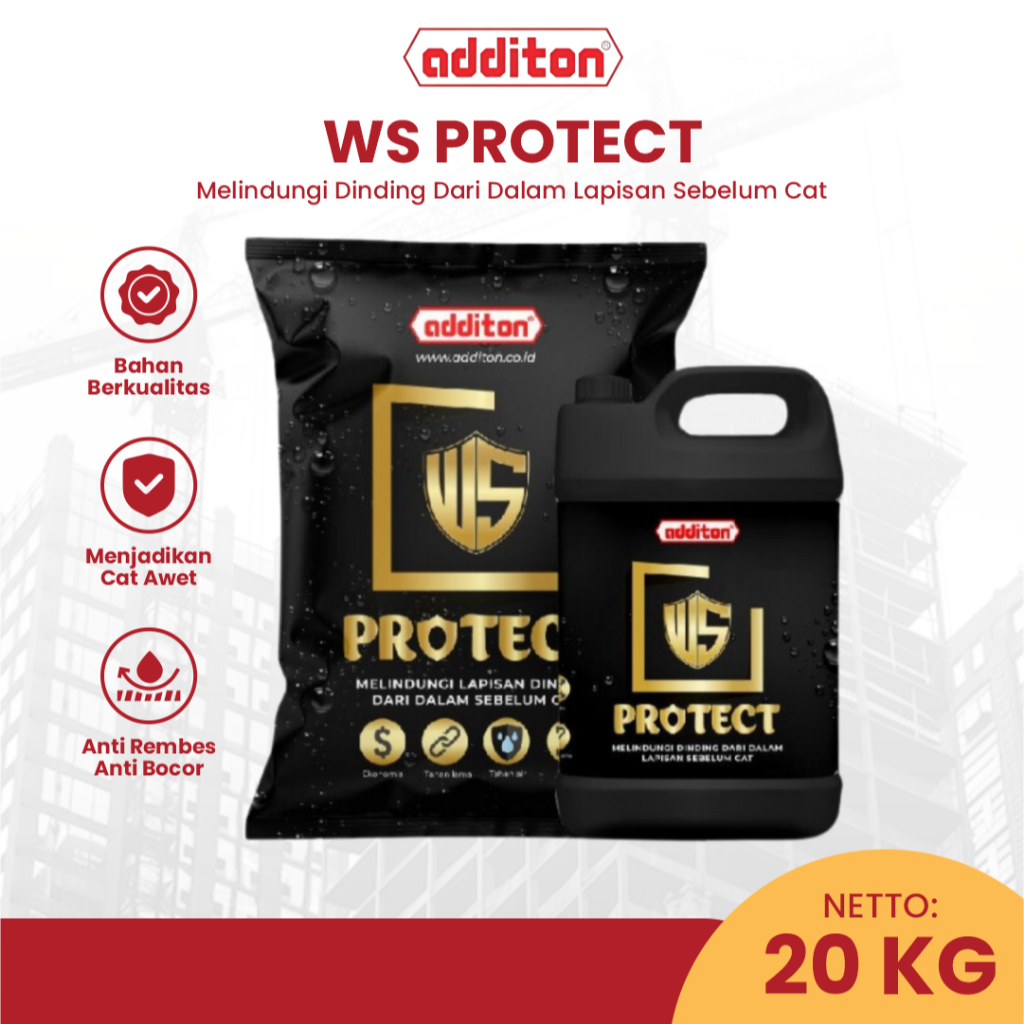 Additon WS Protect Cat Anti Bocor Bahan Dasar Sebelum Pengecatan Ukuran 20Kg Mengatasi Dinding Bocor