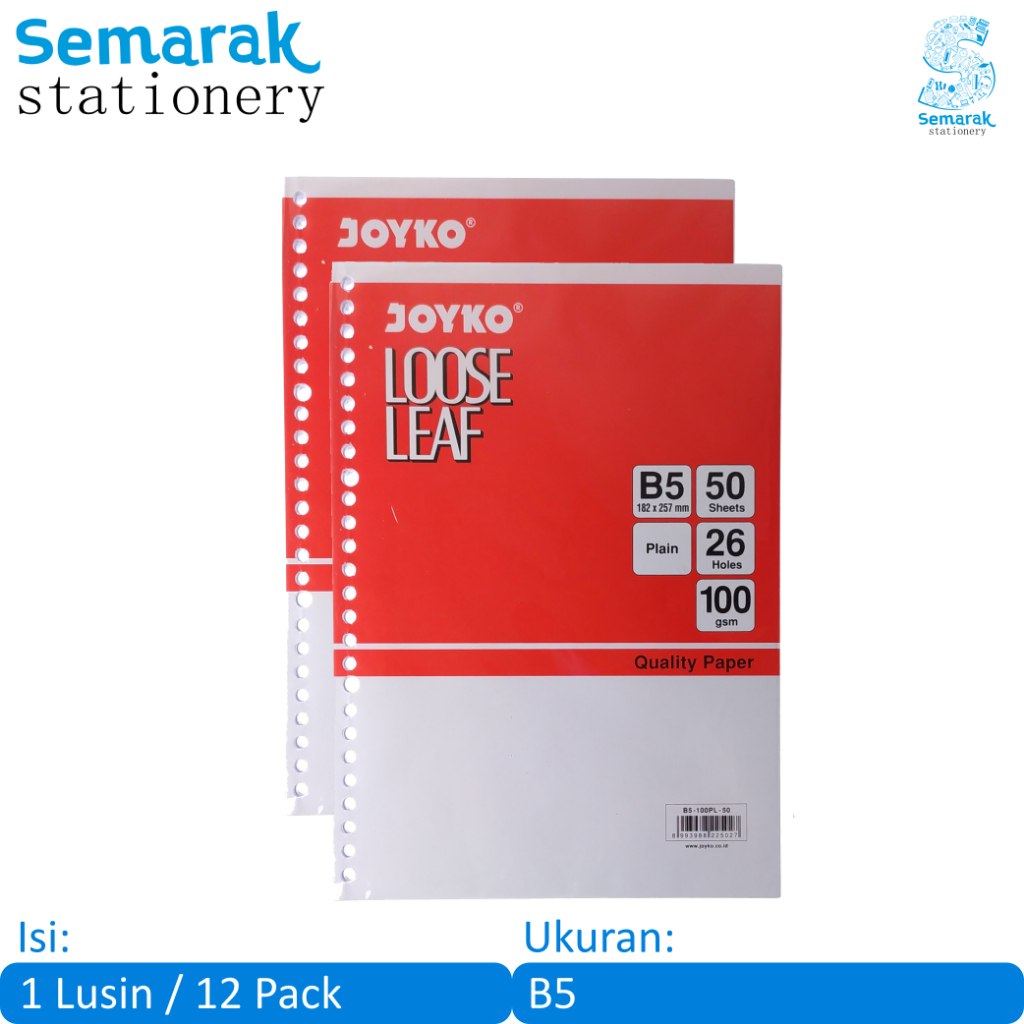 

Joyko Loose Leaf Isi Kertas Binder Polos B5 [1 Lusin / 12 Pack / 50 Lembar]