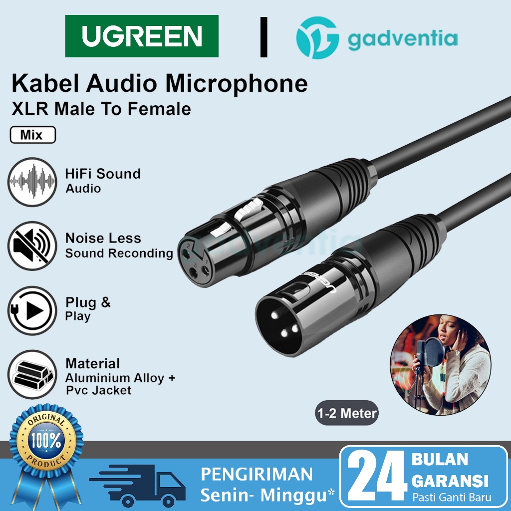 UGREEN Kabel XLR Male Cable Microphone Karaoke Audio Live Streaming Mixer Ke Female Audio 1m 5m