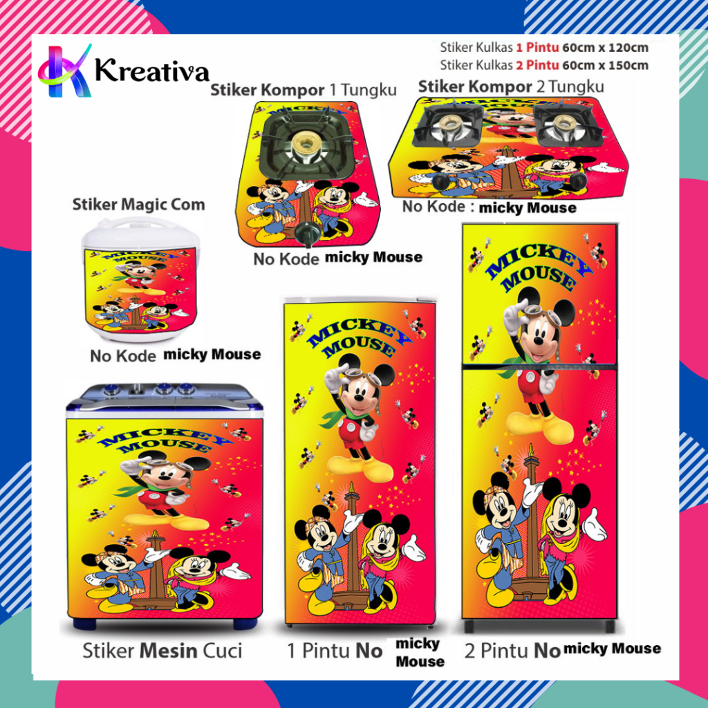 Stiker kulkas 1 pintu dekorasi peralatan dan perlengkapan rumah wallpaper dinding mickey mouse