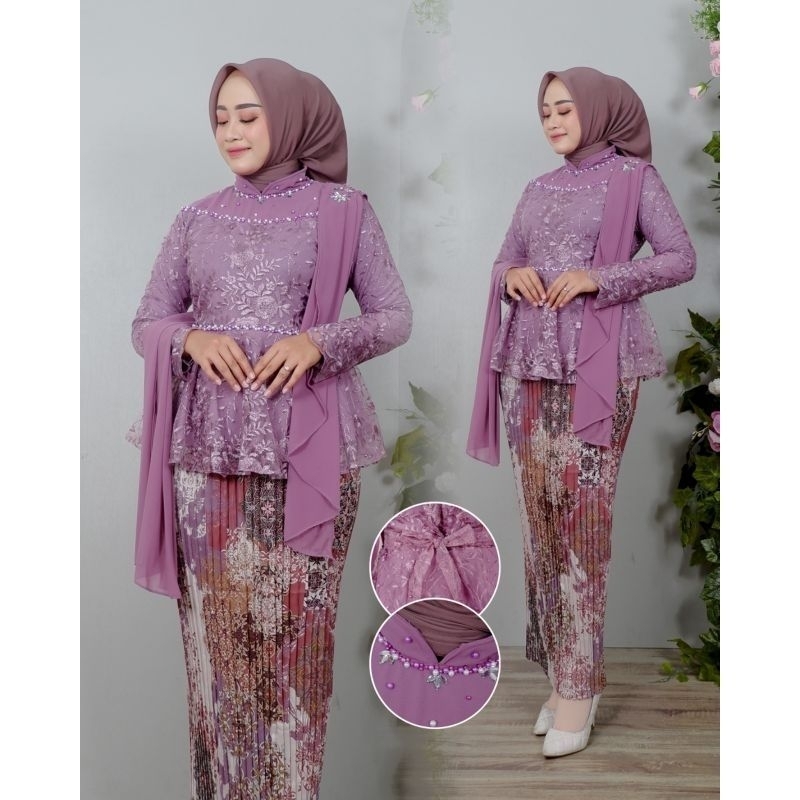 SM Kebaya / Setelan Blouse Sita Payet Selendang Modern Kekinian / Kebaya Wisuda / Kebaya Pesta / Keb
