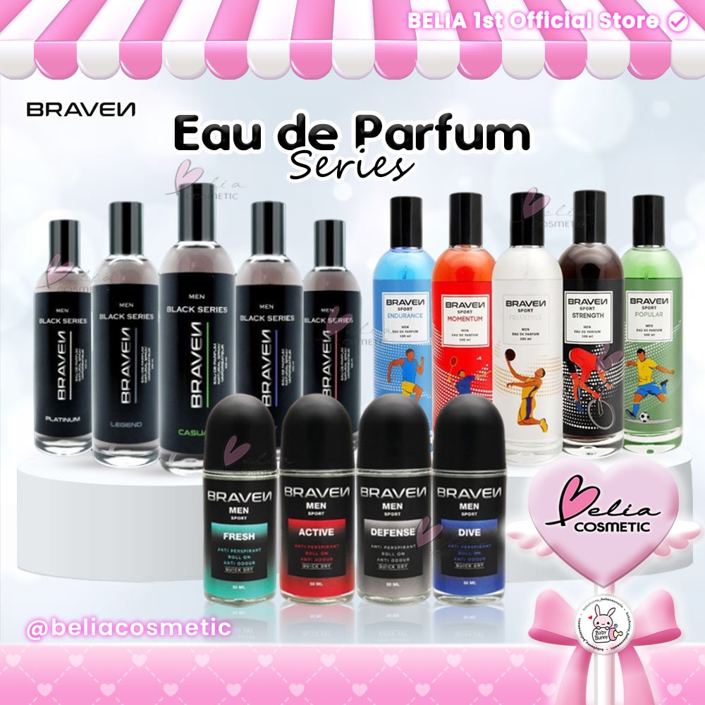 ❤ BELIA ❤ BRAVEN Eau De Parfum Series |  Roll On Series | Men Eau De Parfum Black Series 100ml |  Sp