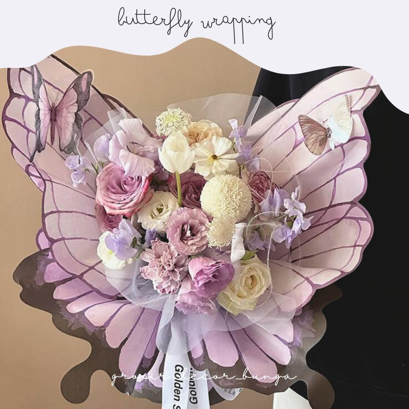 

4LEMBAR (2SET) BUTTERFLY Flower Wrapping Paper kupukupu Bening Cellophane Kertas Buket Bunga Florist