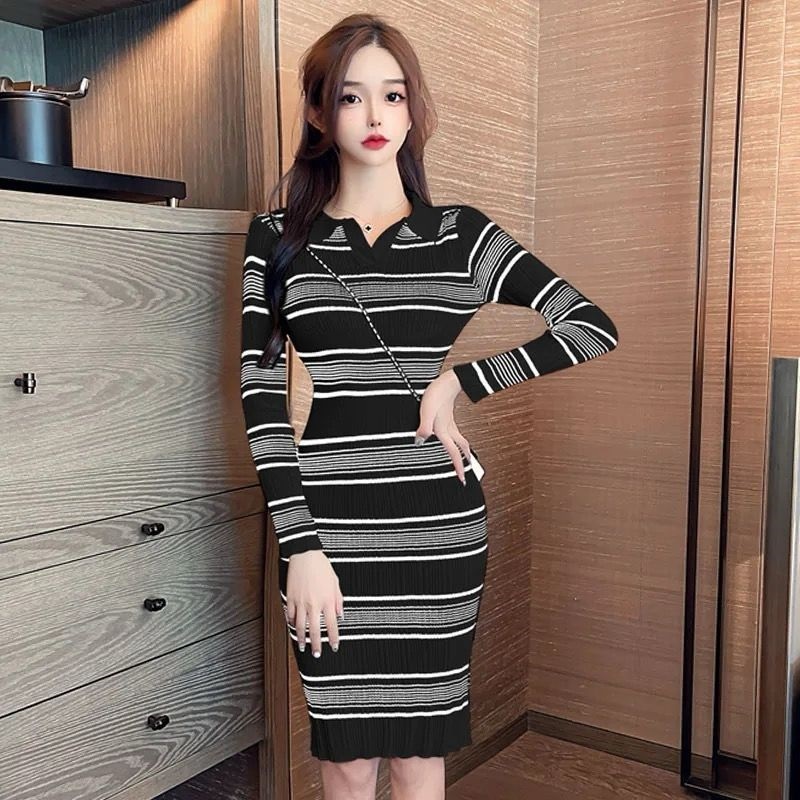 Dress Rajut Lisai / Dress Bodycon Kerah Polo