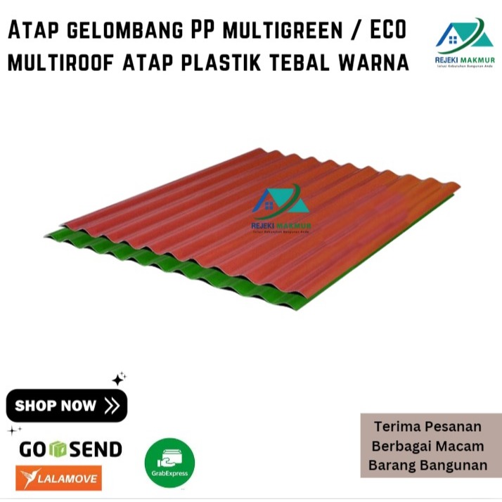 Atap gelombang PP multigreen / ECO multiroof atap plastik tebal warna