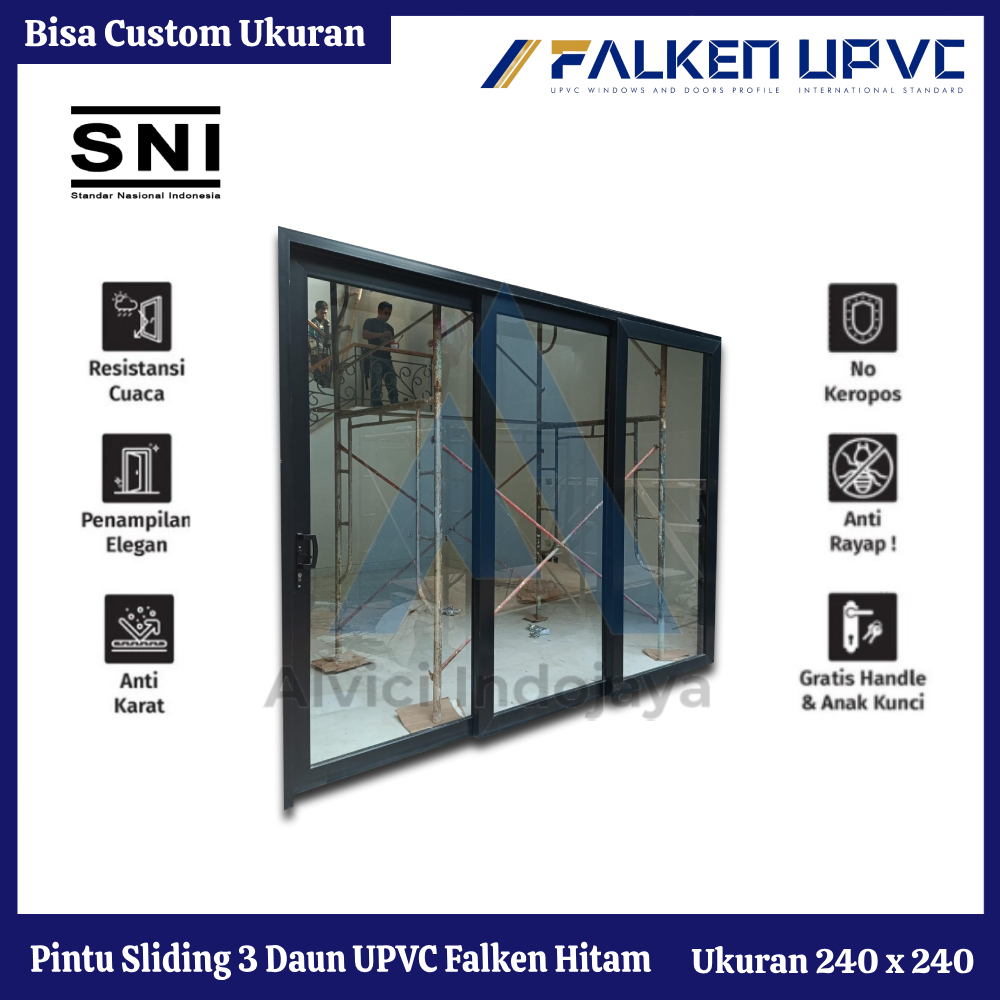 Pintu Sliding 3 Daun UPVC Falken Hitam