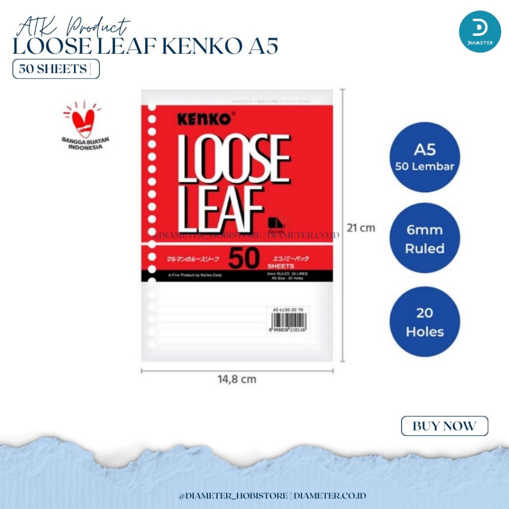 

Loose Leaf A5 B5 Kenko Putih Polos Kertas File Isi Binder Bergaris