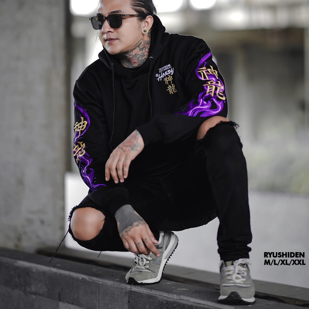 Cuci Gudang Bossquexhexsys- Ryushiden Hoodie Bordir Hoodie Pria Memphis Anime Sweater Pria Sukajan