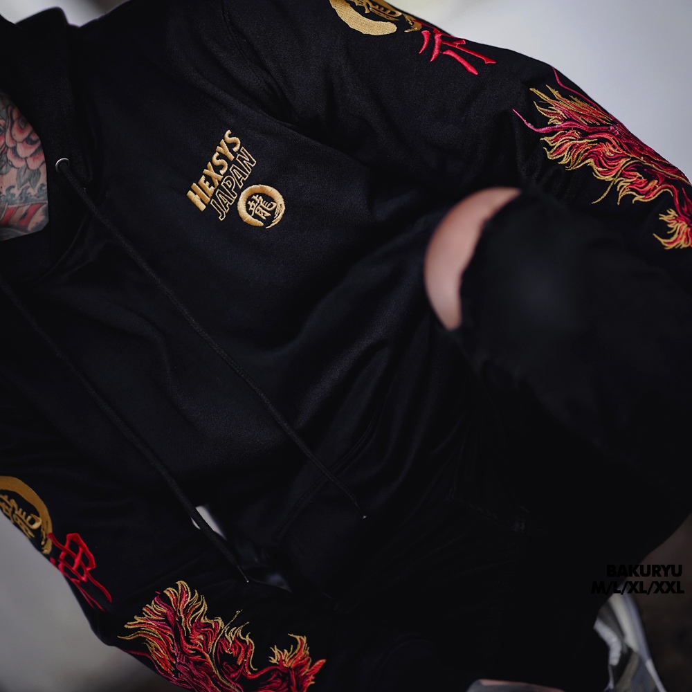 CUCI GUDANG Bossque X Hexsys - Bakuryu Hoodie Bordir Hoodie Pria Anime Sweater Pria Sukajan Jaket