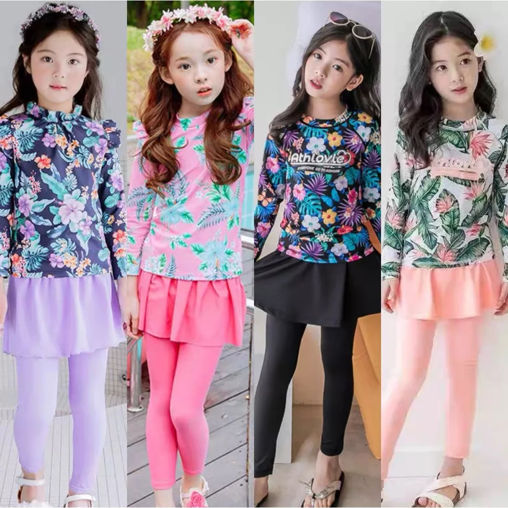 Baju renang import ungu bunga lengan panjang cekana rok panjang