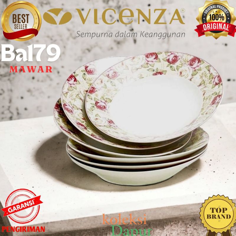 Piring Makan 9 inch BA179 setengah Lusin VICENZA MAWAR perangkat makan porselen cantik GARANSI RESMI