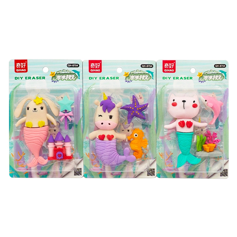 

8754 Set penghapus karakter mermaid putri duyung hewan unicorn kucing kelinci sensory play bongkar pasang stationery