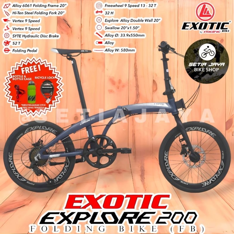 Sepsda Lipat 20 Inch EXOTIC EXPLORE 200 Alloy 9 Speed Rem Hidrolik Folding Bike New