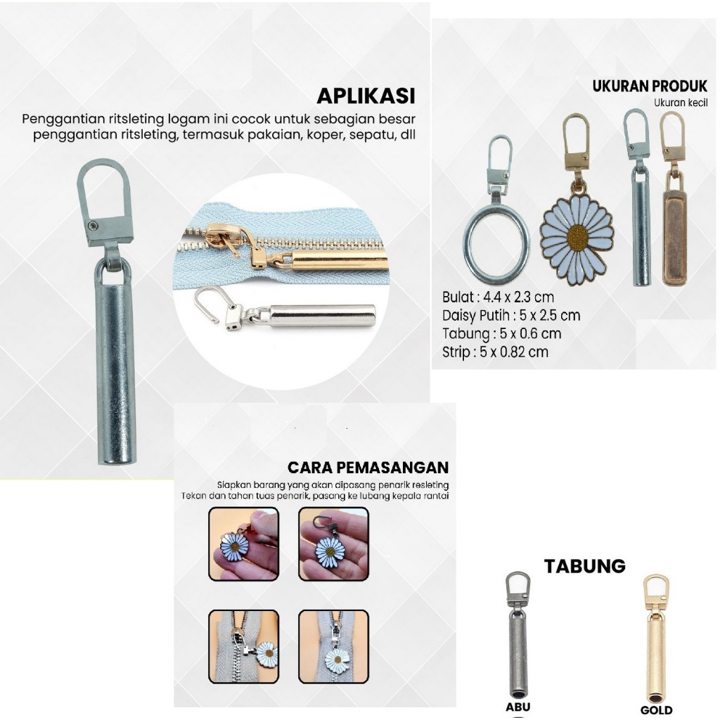 ORi  BAJA BESI Penarik Ritsleting Cantelan Gantungan SLETING / Penganti Strap Tas BAG - Celana - Baj